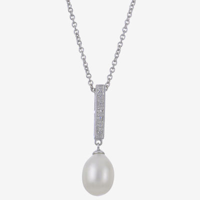 8.5-9Mm Cultured Freshwater Pearl And Diamond Accent Sterling Silver Pendant