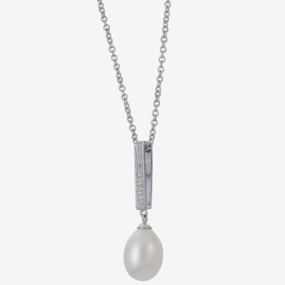 8.5-9Mm Cultured Freshwater Pearl And Diamond Accent Sterling Silver Pendant