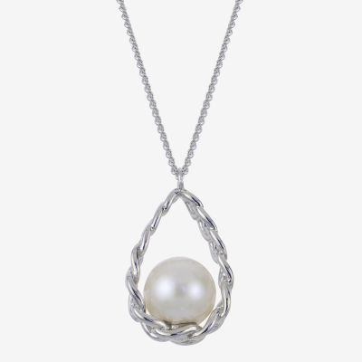 Womens White Cultured Freshwater Pearl Sterling Silver Pendant Necklace