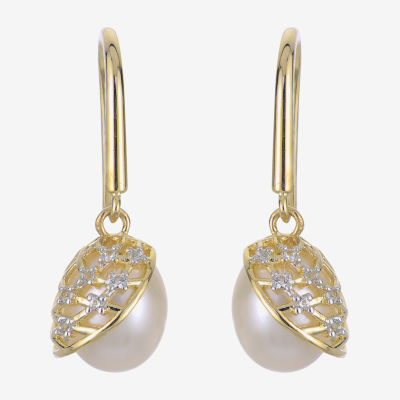 White Cultured Freshwater Pearl 14K Gold Over Silver Drop Earrings