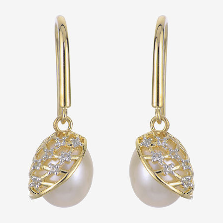 White Cultured Freshwater Pearl 14K Gold Over Silver Drop Earrings, One Size