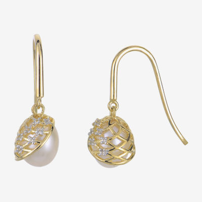 White Cultured Freshwater Pearl 14K Gold Over Silver Drop Earrings