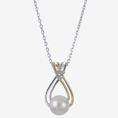 Womens White Cultured Freshwater Pearl 14K Two Tone Gold Over Silver Pendant Necklace