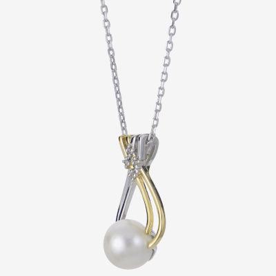 Womens White Cultured Freshwater Pearl 14K Two Tone Gold Over Silver Pendant Necklace