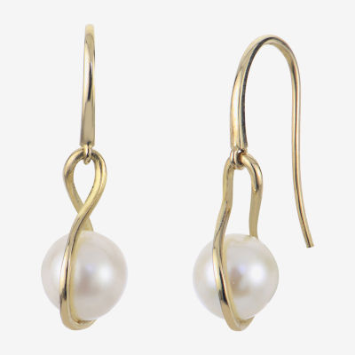 White Cultured Freshwater Pearl 14K Gold Drop Earrings