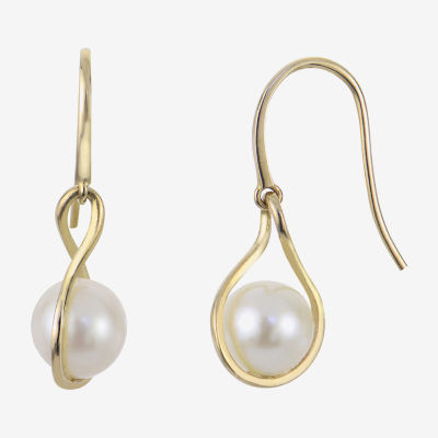 White Cultured Freshwater Pearl 14K Gold Drop Earrings