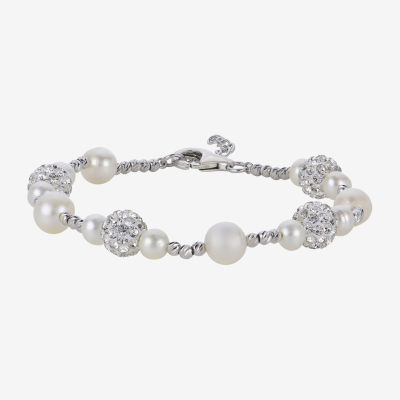 White Cultured Freshwater Pearl Sterling Silver Beaded Bracelet