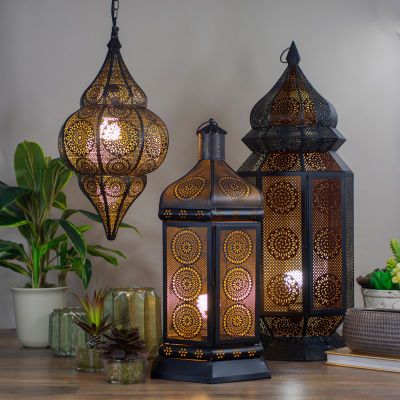 21.5'' Black and Gold Moroccan Style Lantern Table Lamp