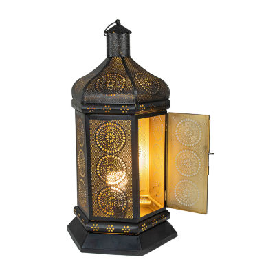 21.5'' Black and Gold Moroccan Style Lantern Table Lamp