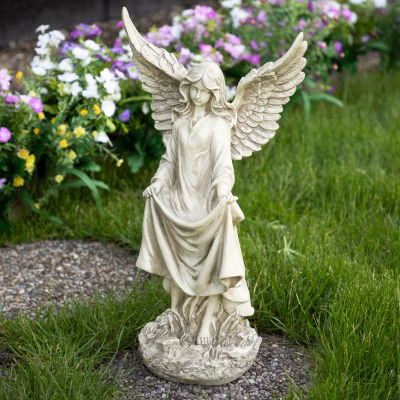 23.25'' Ivory Standing Religious Angel Outdoor Garden Bird Bath or Feeder Statue