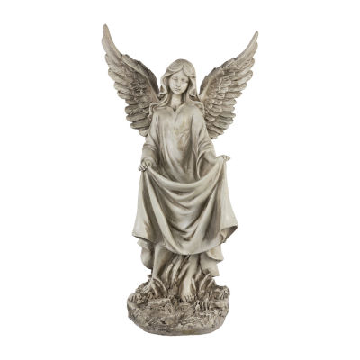23.25'' Ivory Standing Religious Angel Outdoor Garden Bird Bath or Feeder Statue