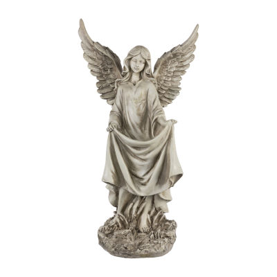 23.25'' Ivory Standing Religious Angel Outdoor Garden Bird Bath or Feeder Statue