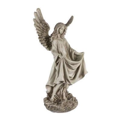 23.25'' Ivory Standing Religious Angel Outdoor Garden Bird Bath or Feeder Statue