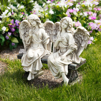 14'' Gray Set of 2 Decorative Sitting Angel Outdoor Garden Statues