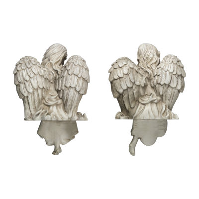 14'' Gray Set of 2 Decorative Sitting Angel Outdoor Garden Statues