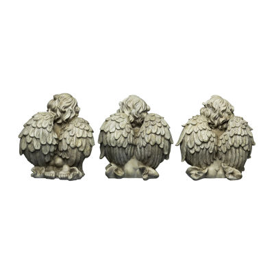 Set of 3 Gray Sitting Cherub Angel Outdoor Garden Statues 11"