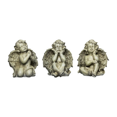 Set of 3 Gray Sitting Cherub Angel Outdoor Garden Statues 11"