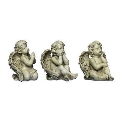 Set of 3 Gray Sitting Cherub Angel Outdoor Garden Statues 11"