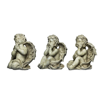 Set of 3 Gray Sitting Cherub Angel Outdoor Garden Statues 11"