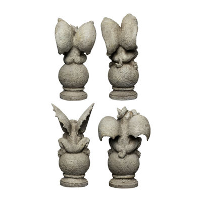 Set of 4 Gargoyles on Pedestals Outdoor Garden Statues 13"
