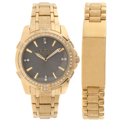 Elgin Gold Watch And Bracelet Set Mens Elgin® Mens Gold Tone Id