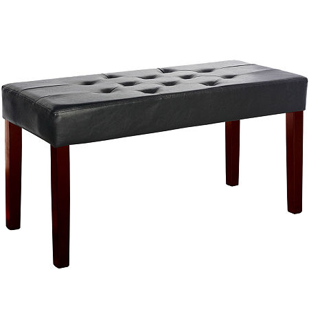 Corliving Fresno 12 Panel Upholstered Tufted Bench, One Size, Black