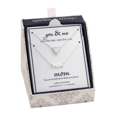 Sparkle Allure You & Me Mom 2-pc. Cubic Zirconia Pure Silver Over Brass 16 Inch Link Heart Necklace Set