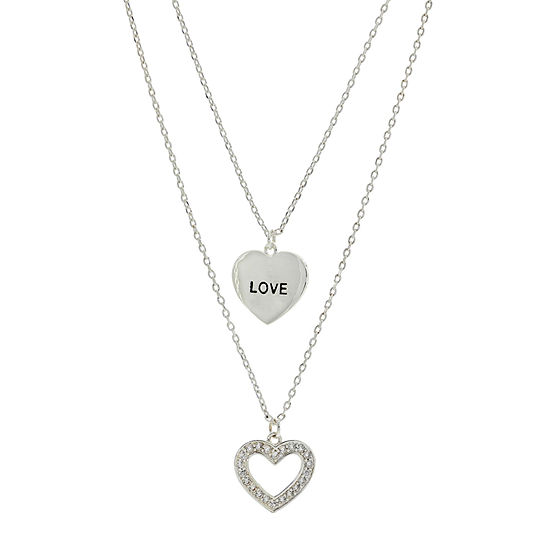 Sparkle Allure You & Me Love 2-pc. Cubic Zirconia Pure Silver Over Brass 16 Inch Link Heart Necklace Set