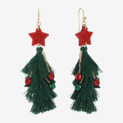 Bijoux Bar Christmas Tree Fringe Drop Earrings