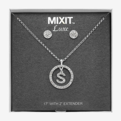 Mixit Silver Tone Initial Pendant Necklace & Stud Earring 2-pc. Jewelry Set