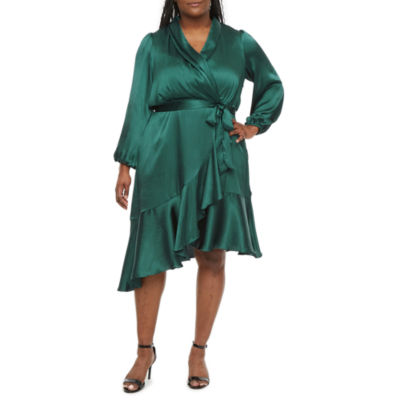 Melonie T Plus Long Sleeve High-Low Fit + Flare Dress