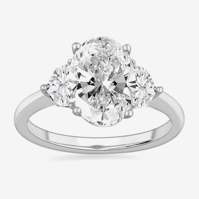 (G-H / Si1-Si2) Womens 3 3/4 CT. T.W. Lab Grown White Diamond 14K White Gold Oval 3-Stone Engagement Ring
