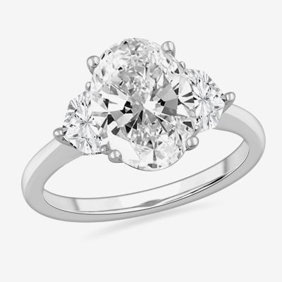 (G-H / Si1-Si2) Womens 3 3/4 CT. T.W. Lab Grown White Diamond 14K White Gold Oval 3-Stone Engagement Ring