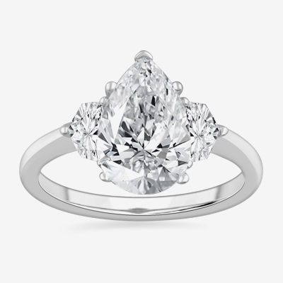 (G-H / Si1-Si2) Womens 3 1/2 CT. T.W Lab Grown White Diamond 14K Gold Pear 3-Stone Engagement Ring