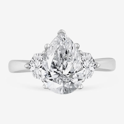 (G-H / Si1-Si2) Womens 3 1/2 CT. T.W Lab Grown White Diamond 14K Gold Pear 3-Stone Engagement Ring