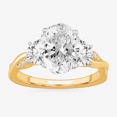 G-H / Si1-Si2) Womens 3 3/4 CT. T.W. Lab Grown White Diamond 14K Gold Oval 3-Stone Engagement Ring