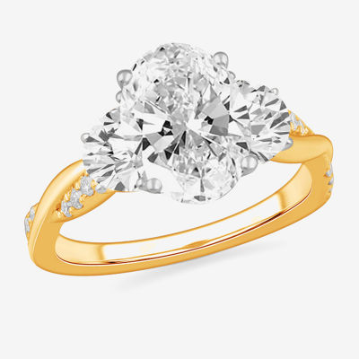 G-H / Si1-Si2) Womens 3 3/4 CT. T.W. Lab Grown White Diamond 14K Gold Oval 3-Stone Engagement Ring