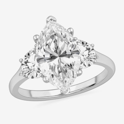 (G-H / Si1-Si2) Womens 3 3/4 CT. T.W. Lab Grown White Diamond 14K Gold Marquise 3-Stone Engagement Ring