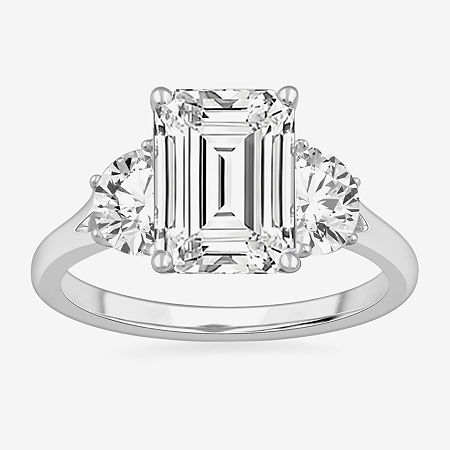 (G-H / Si1-Si2) Womens 3 3/4 CT. T.W. Lab Grown White Diamond 14K White Gold 3-Stone Engagement Ring, 5, White