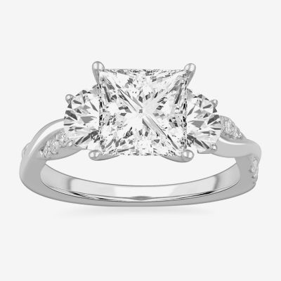 (G-H / Si1-Si2) Womens 3 3/4 CT. T.W. Lab Grown White Diamond 14K White Gold 3-Stone Engagement Ring