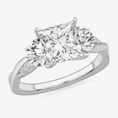 (G-H / Si1-Si2) Womens 3 3/4 CT. T.W. Lab Grown White Diamond 14K White Gold 3-Stone Engagement Ring