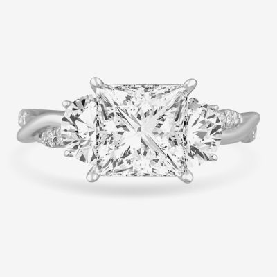(G-H / Si1-Si2) Womens 3 3/4 CT. T.W. Lab Grown White Diamond 14K White Gold 3-Stone Engagement Ring