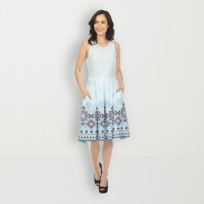 White Mark Womens Sleeveless Paisley Fit + Flare Dress