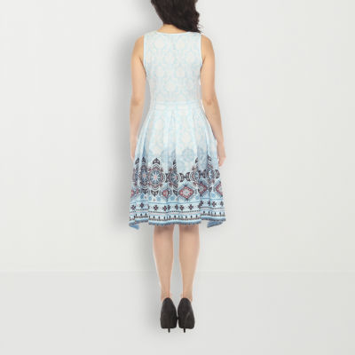 White Mark Womens Sleeveless Paisley Fit + Flare Dress