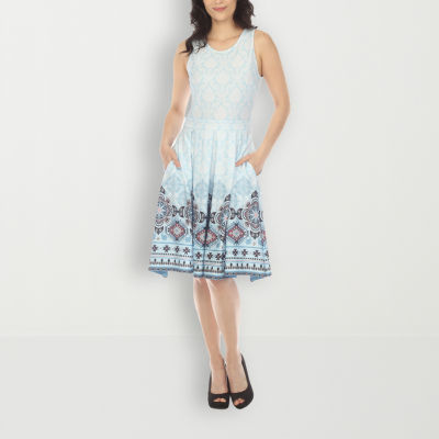 White Mark Womens Sleeveless Paisley Fit + Flare Dress