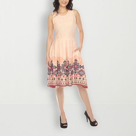 White Mark Womens Sleeveless Paisley Fit + Flare Dress, Large, Orange