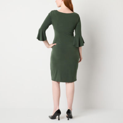 Connected Apparel Petite 3/4 Bell Sleeve Sheath Dress