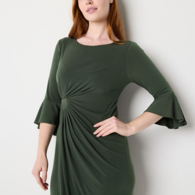 Connected Apparel Petite 3/4 Bell Sleeve Sheath Dress