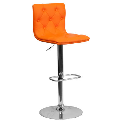 Contemporary Tufted Vinyl Adjustable Height Barstool with Chrome Base
