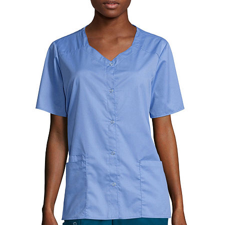 Wink Wonderwork Snap Front Womens Tag Free Scrub Jacket, Xx-small, Blue